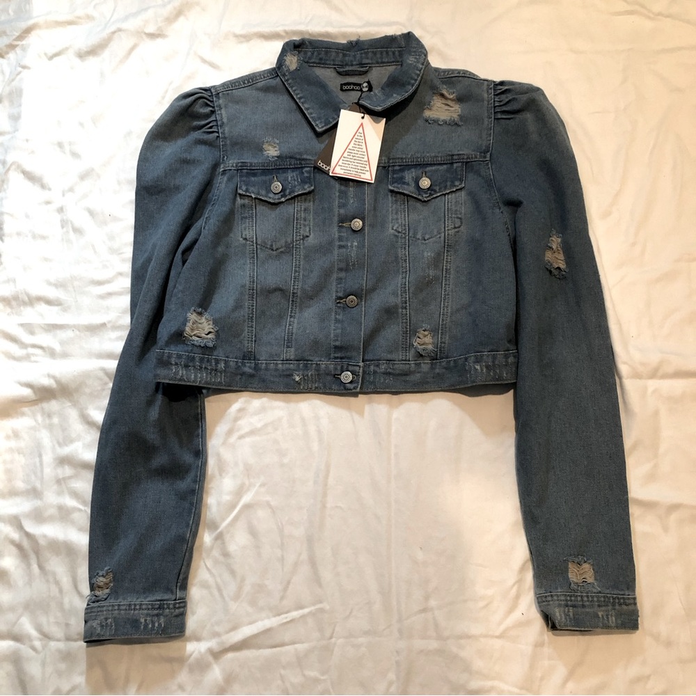 Distressed Puff Shoulder Blue Denim Bozzolo Jacket